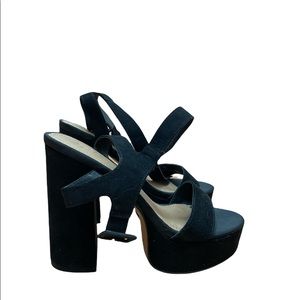 ASOS BLACK SUEDE PLATFORM HEELS ANKLE STRAP